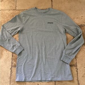 Patagonia Mens Long Sleeve Tee Size M Graphic Logo Blue Recycled Hiking Outdoors